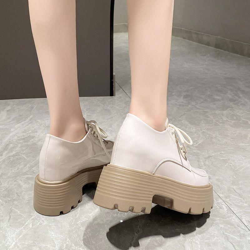 Inner Height Increase Small Leather Shoes Women's British Style Autumn New Platform Muffin Shoes Wedge Heel High Heel Single Shoes