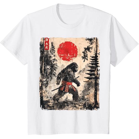 Samurai Bigfoot Japanese Vintage Graphic Ukiyo-e Art Funny T-Shirt