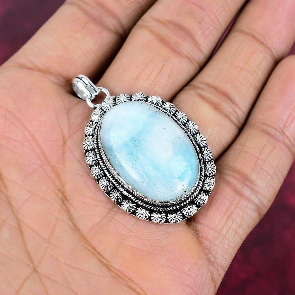 Larimar Pendant Gemstone Jewelry, 925 Solid Sterling Silver Pendant, Handmade Jewelry Birthstone Pendant, Gift For Him