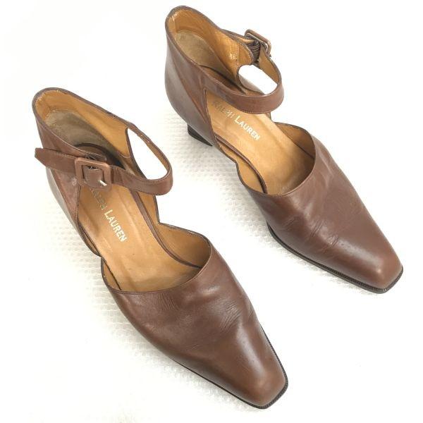 RALPH LAUREN leather ankle strap sandals high heels brown 22.5-23.5(USED)