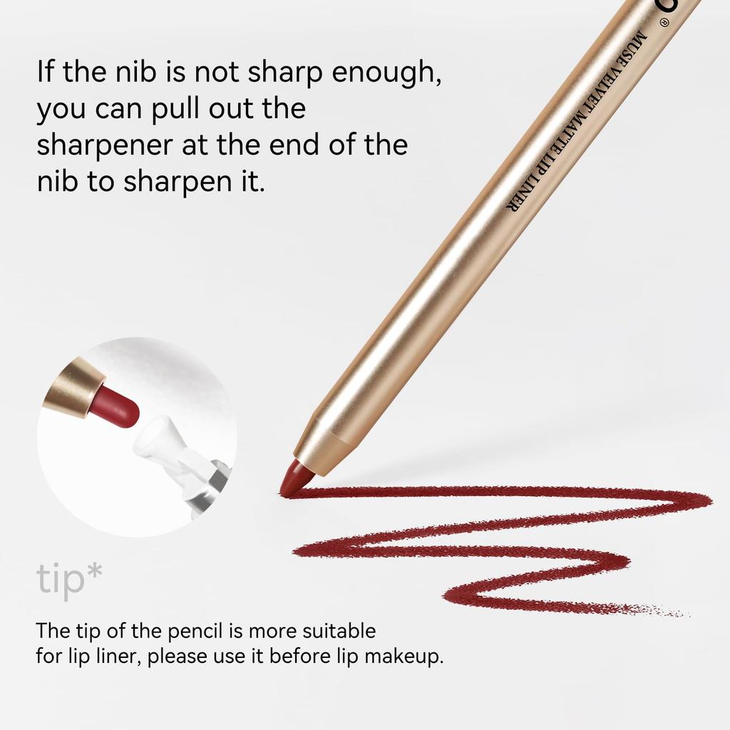 KISSIO Lip Liner, Creamy Lip Pencil, Long-lasting Lip Liner, with Sharpener, Matte Finish, Smooth and Soft, Non-drying, Easy To Use, Cruelty-free,