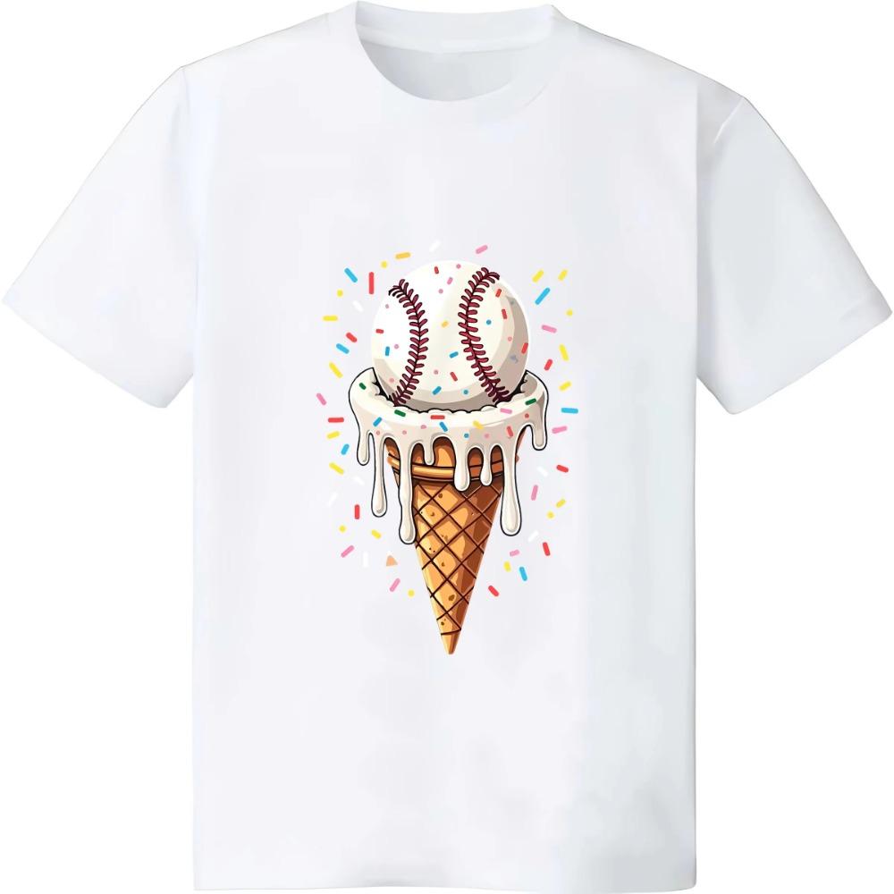 Baseball Drip Boys Ice Cream Cone Drip Baseball T-Shirt mit kurzen Ärmeln, Baumwoll-T-Shirt für Herren und Damen