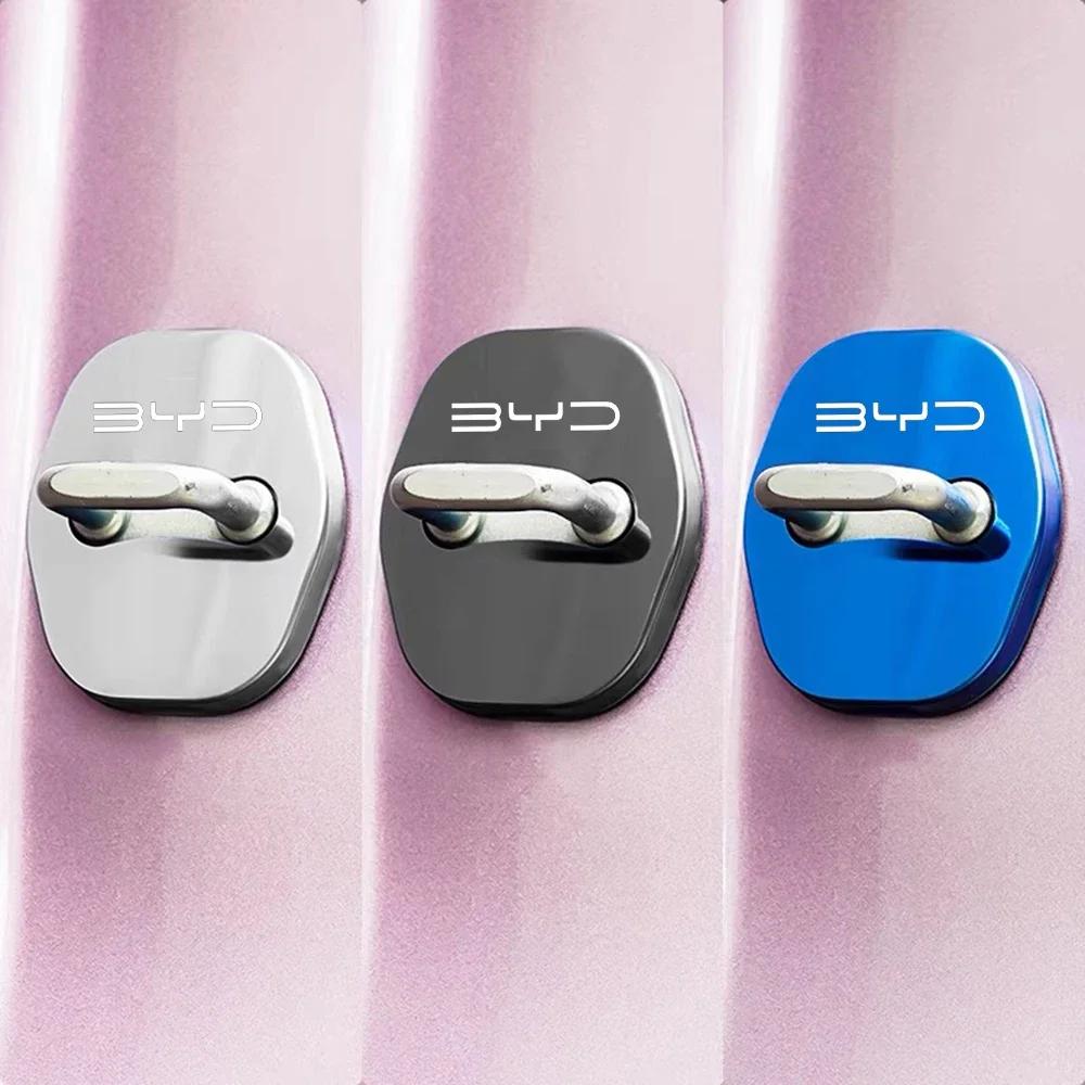 4PCS Car Styling Door Lock Protective Cover Logo Stainless Steel For BYD Atto3 Han Tang Seal SealU Seal Dolphin E2
