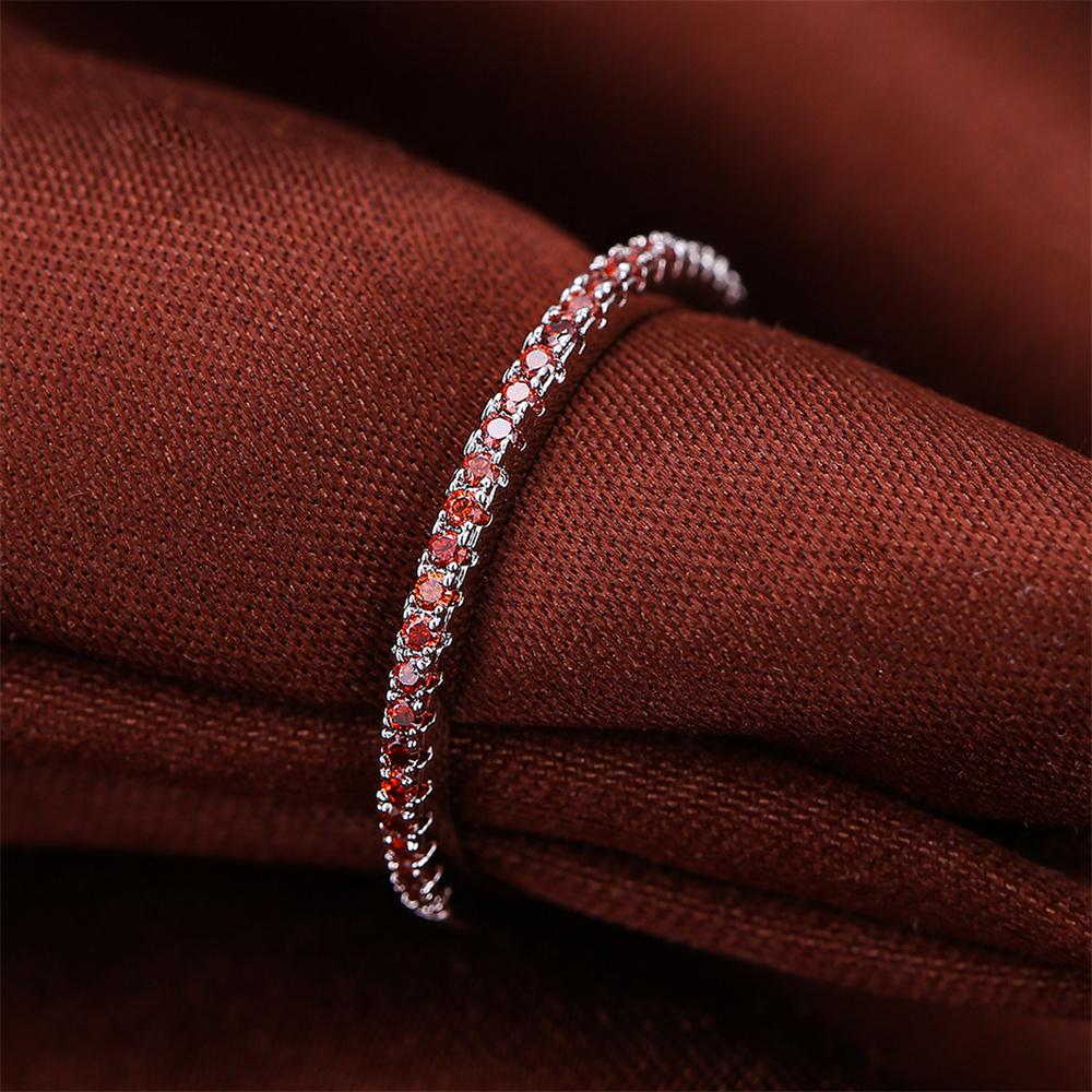 Red Crystal Small Round Stone Thin Engagement Rings For Women Vintage Silver Color Wedding Band Minimalist Stackable Jewelry
