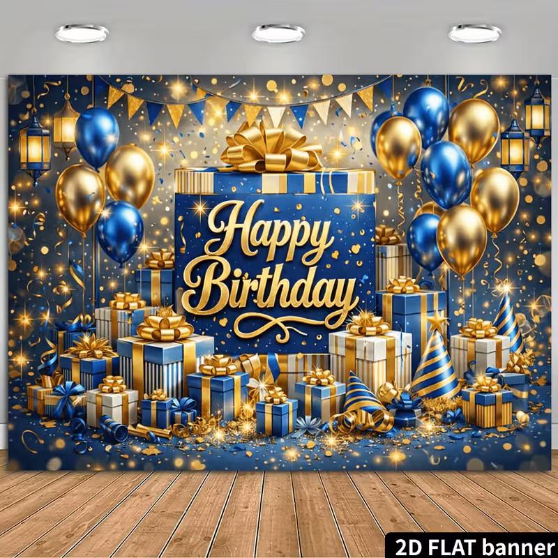Stendardo Sfondo Regalo Compleanno Blu Navy Oro 2D Festa di Buon Compleanno Sfondo Photo Booth