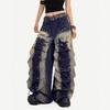 Plus-Size Retro American Vibe Wide-Leg Cargo Jeans - Punk Street Style with Niche Pocket Design