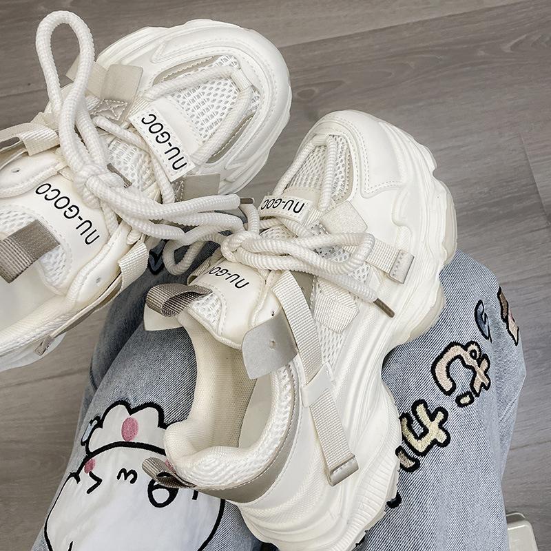 

Fried Street Daddy Shoes Women 2025 New Thick-soled Height-increasing Feet Small Versatile Casual Sneakers Student Lightweight Women s Shoes 35 бежевий