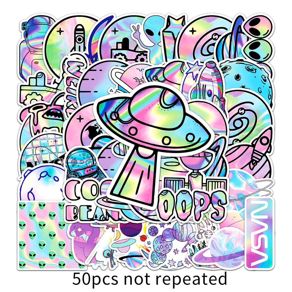 50 Pictures of Universe Graffiti Personality Laser Alien Trend DIY Skateboard Water Cup Suitcase Stickers Waterproof
