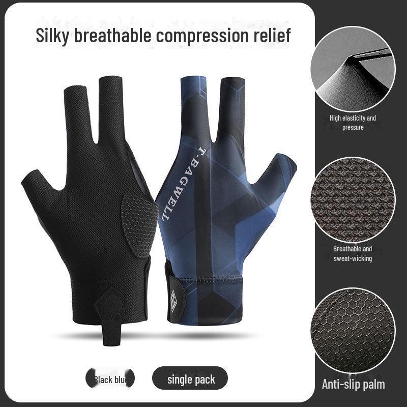 Andningsbara halkfria isilkes biljardhandskar för män och kvinnor - Tre fingrar, Vänster hand, Enkel förpackning.