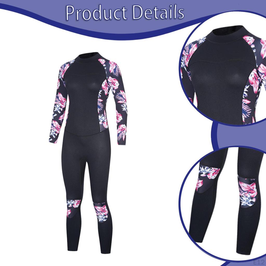 Women Wetsuit Dive Suit Long Sleeves Back Zipper Cold Water Swimsuit for