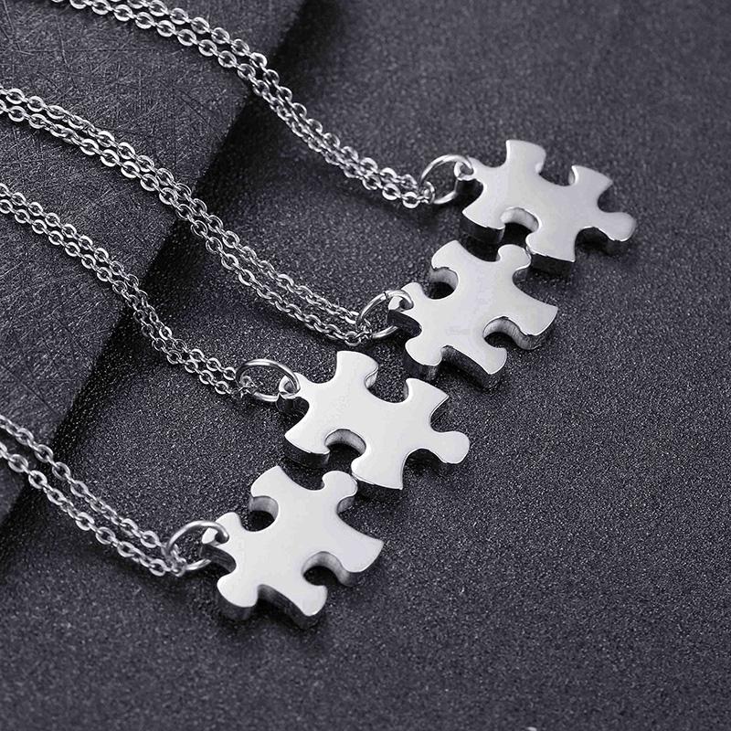 Ensemble de colliers pendentifs Puzzle Couple BFF Minimaliste 2/3/4/5 Pièces pour Femmes Noms Personnalisés Acier Inoxydable Cadeaux Personnalisés Bijoux