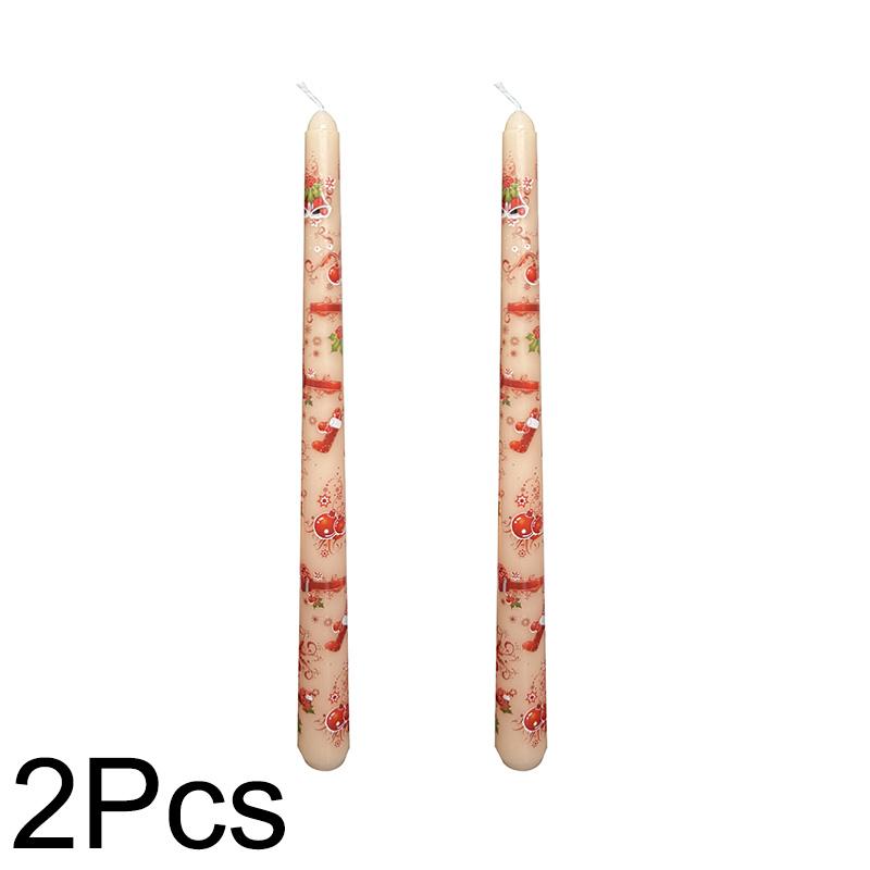 2pcs Tall Unscented Decorations Gift 10 Inch Taper Candle Seasonal Flameless Table Decors Christmas Printed
