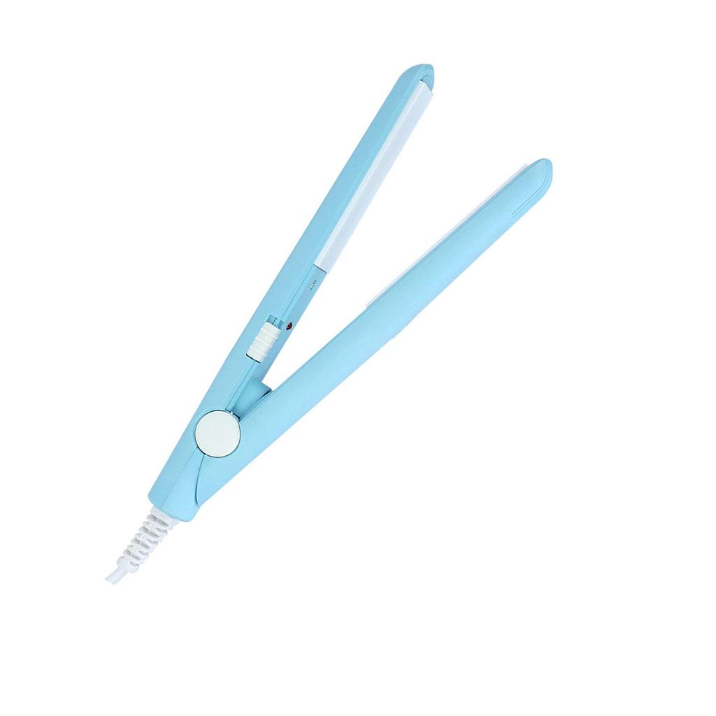 2 w 1 Mini Prostownica do Włosów Ceramiczna Turmalinowa Płytka Prostownica Lokówka Błękitny