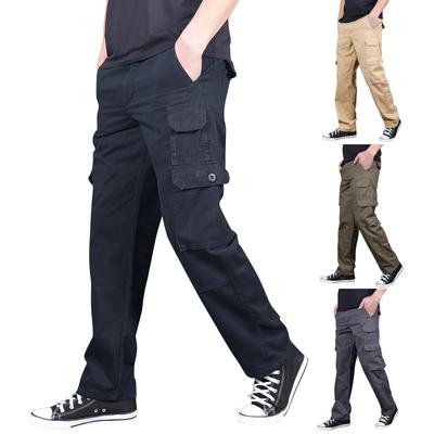 Men's Casual Mid Waist Solid Color Multi Pockets Outdoor Straight Leg Pants