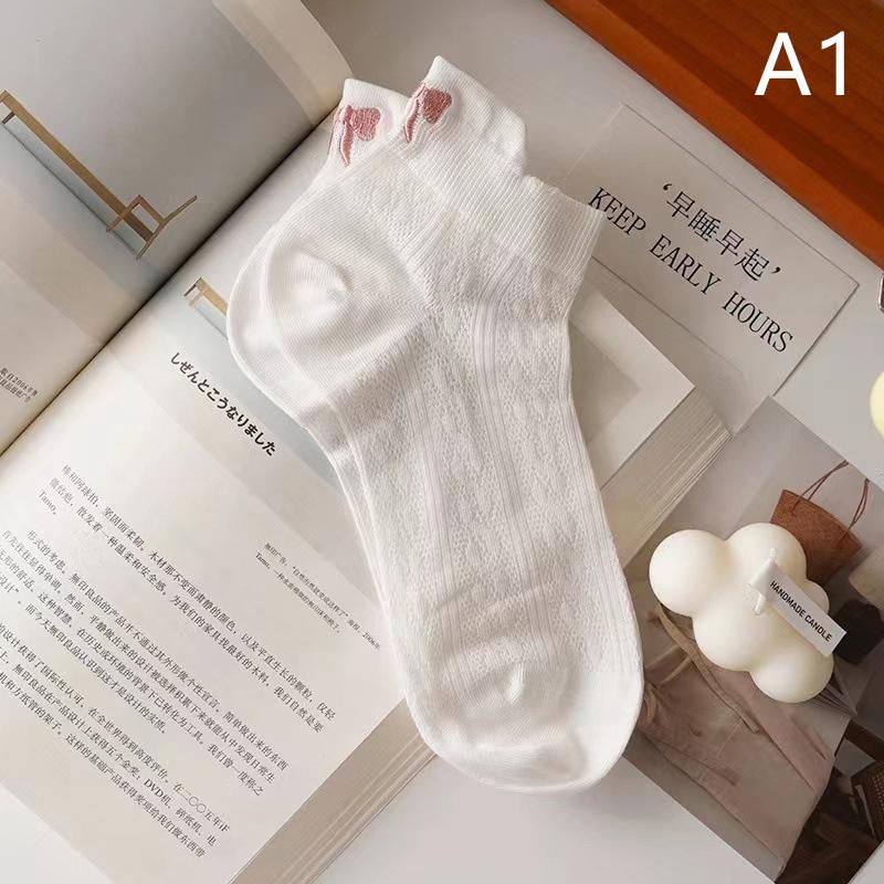 Design Heel Bow Women Short Socks Lolita Kawaii Summer Thin Breathable Hollow Out Low Tube Sock Ins Trend White Cotton Socks