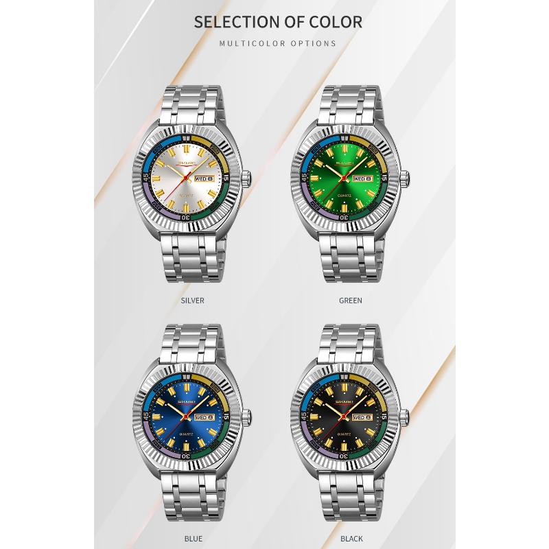 SKMEI Retro Men's Quartz Watch Fashion Sport Butterfly Buckle Steel Belt Week Calendar Large Dial Watches For Man