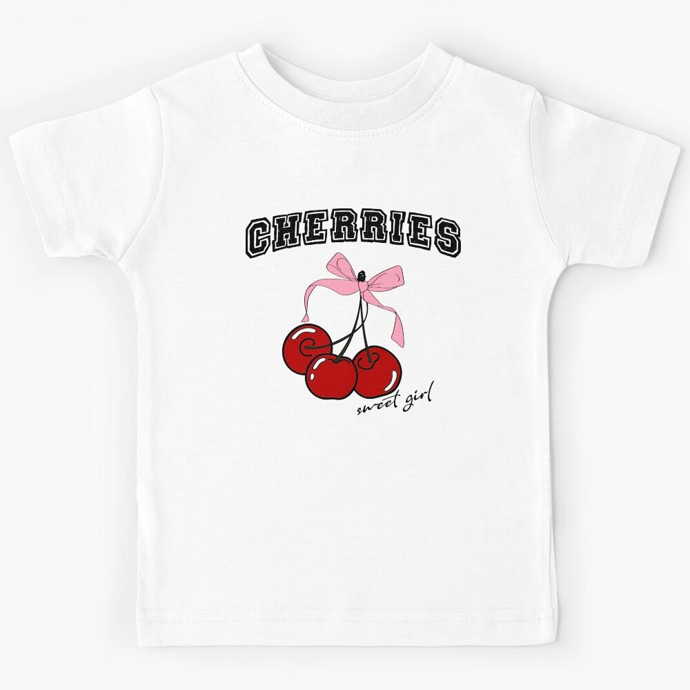 Cute Cherry Illustration with Pink Bow, sweet girl Kids T-Shirt 100