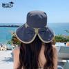 Summer Surround Big Brim Sun Hat Children Linen Splicing Bow Bucket Hat Outdoor Fashion Versatile Sunscreen Hat