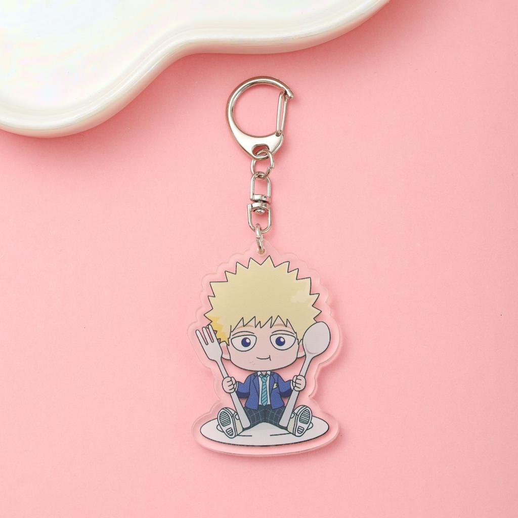 1/8Pcs Anime Figures Mob Psycho 100 Acrylic Keychain Cute Backpack Pendant Funny Bag Charms Accessories Decoration Holiday Gifts
