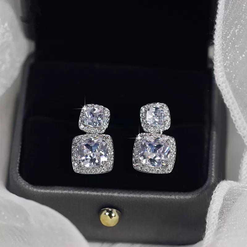 Huitan Geometric Dangle Earrings for Women Luxury Paved White Cubic Zirconia Modern Fashion Female Piercing Earrings Hot