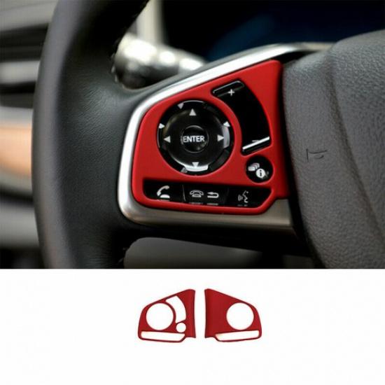 2Pcs Fit For Honda CR-V CRV 2017-2022 Red Car Steering Wheel Decor Cover Trim