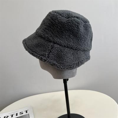 Simple Lamb Wool Back Notched Basin Hat Women Autumn and Winter Velvet Warm Fashion Literary and Casual Fisherman Hat