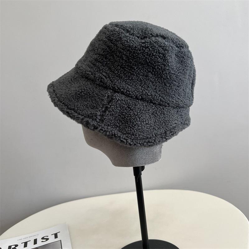 

Simple lamb wool back notched basin hat women autumn and winter velvet warm fashion literary and casual fisherman hat M（56-58cm） сірий колір