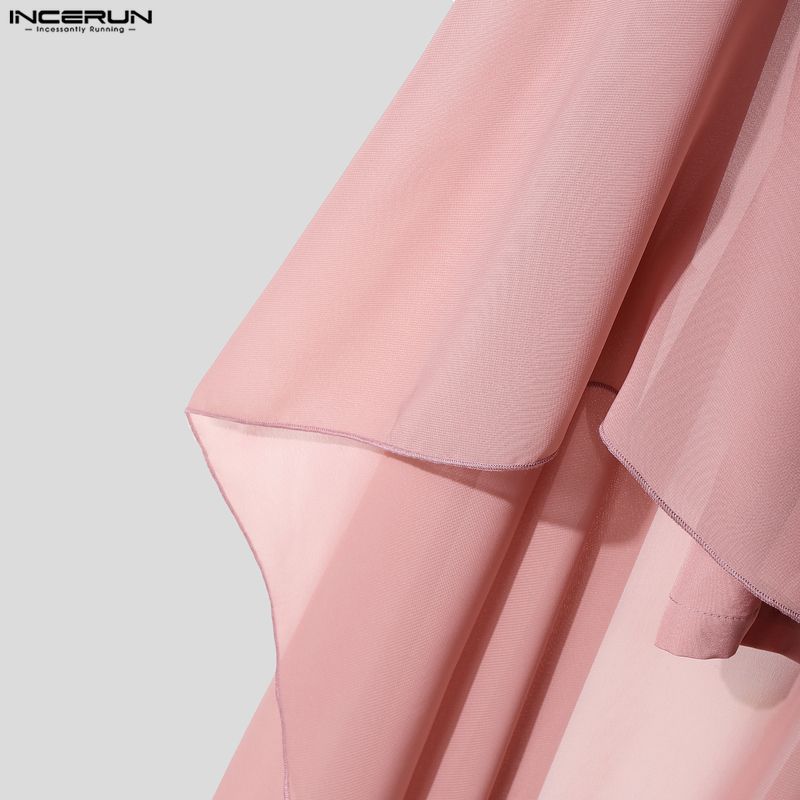 INCERUN Men V Neck Long Sleeve Mesh Layers Patchwork Casual Loose Cape Shirts