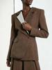 Women's Spring 2026 Slim Fit Brown Color-Block Suit Jacket - Professional & Stylish
