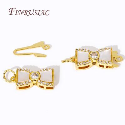 18K Gold Plated Natural Shells Zircon Bowknot Connecting Clasps Pearl Necklace Clasp DIY Needlework Bracelet Jewelry Making
