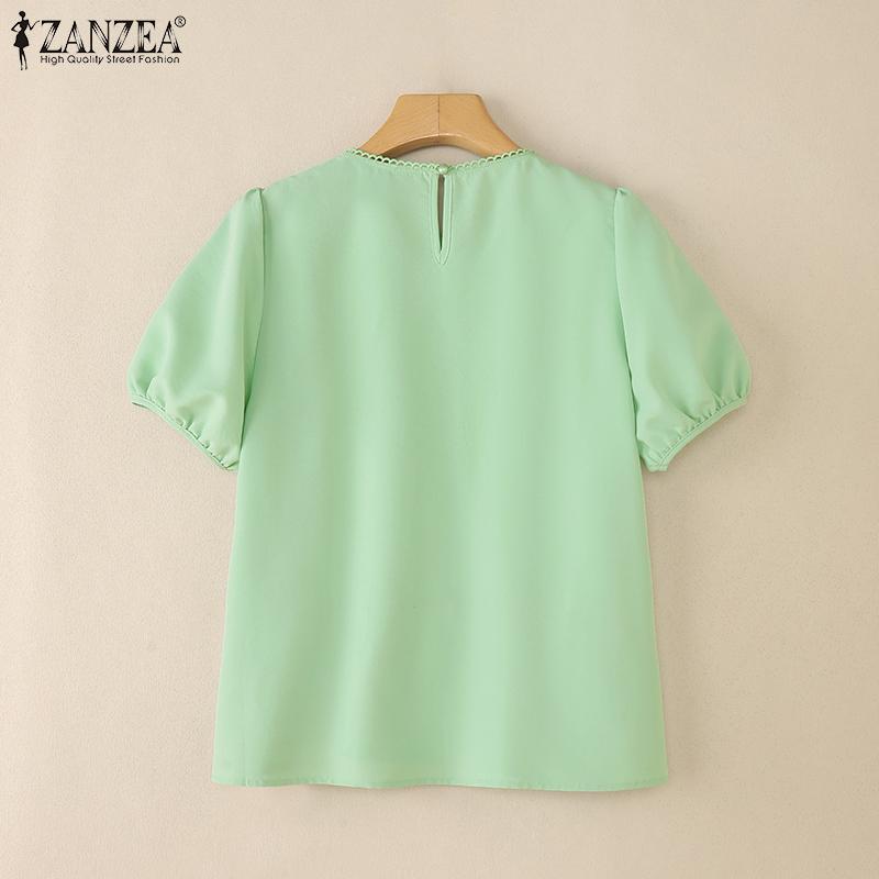 ZANZEA Dame Casual Rund Hals Løs Sommer Kort Erm Bluse