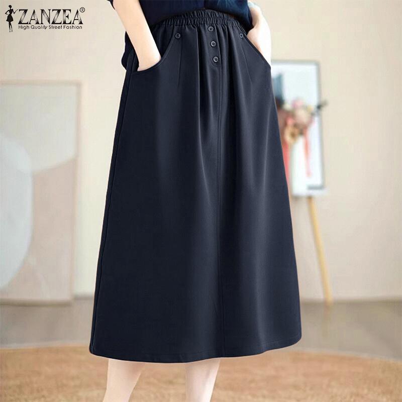 ZANZEA Women Casual Elastic Waist Loose Midi Skirts