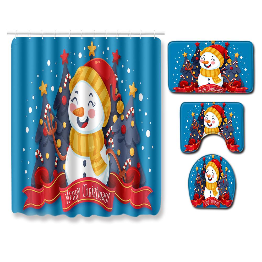 Christmas Bathroom Four-Piece Combination Set Household Door Mat Bedroom Floor Mat Living Room Carpet