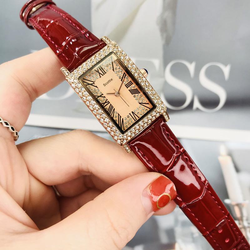 Rectangle Gypsy Star Diamond Watch Women S Leather High-End Delicate Women S Watch