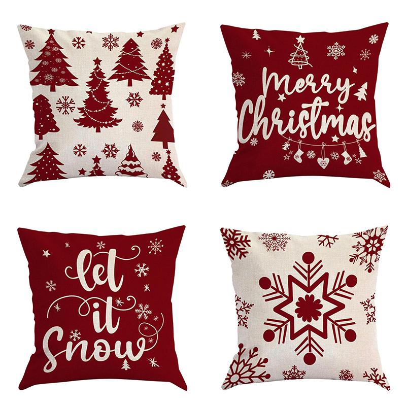 

Sofa Christmas Cushion Cover Washable Linen Christmas Pillow Cover Decor Holiday Christmas Pillow Car Cushion Cover