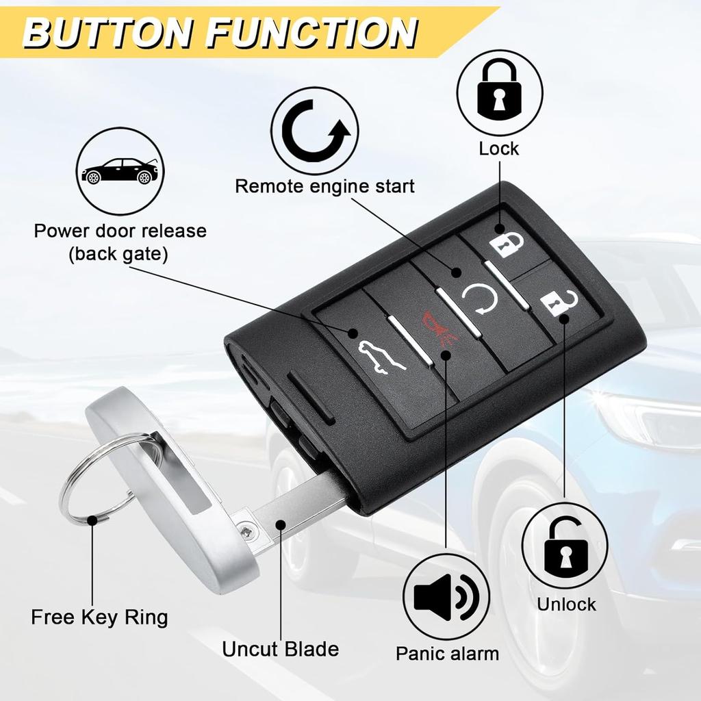 Key Fob Replacement For 2010-2015 Cadillac SRX/ 13-14 ATS XTS/ 14-15 ELR Car Keyless Entry Remote Control, NBG009768T, 5 Buttons, 2Pcs