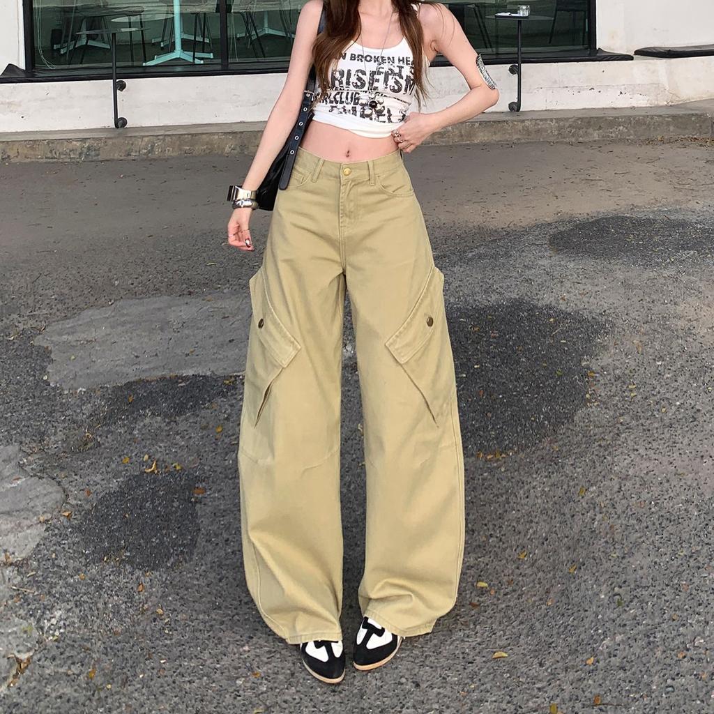 Spring Summer Vintage Saber Cut Relaxed Drape Scythe Wide Leg Denim Pants For Women Casual Pants Oversize Denim Trousers