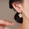 Real Gold Electroplated Silver Needle Zircon Flower Pearl Stud Earrings Exquisite Elegance Versatile Earrings Light Luxury Niche Earrings
