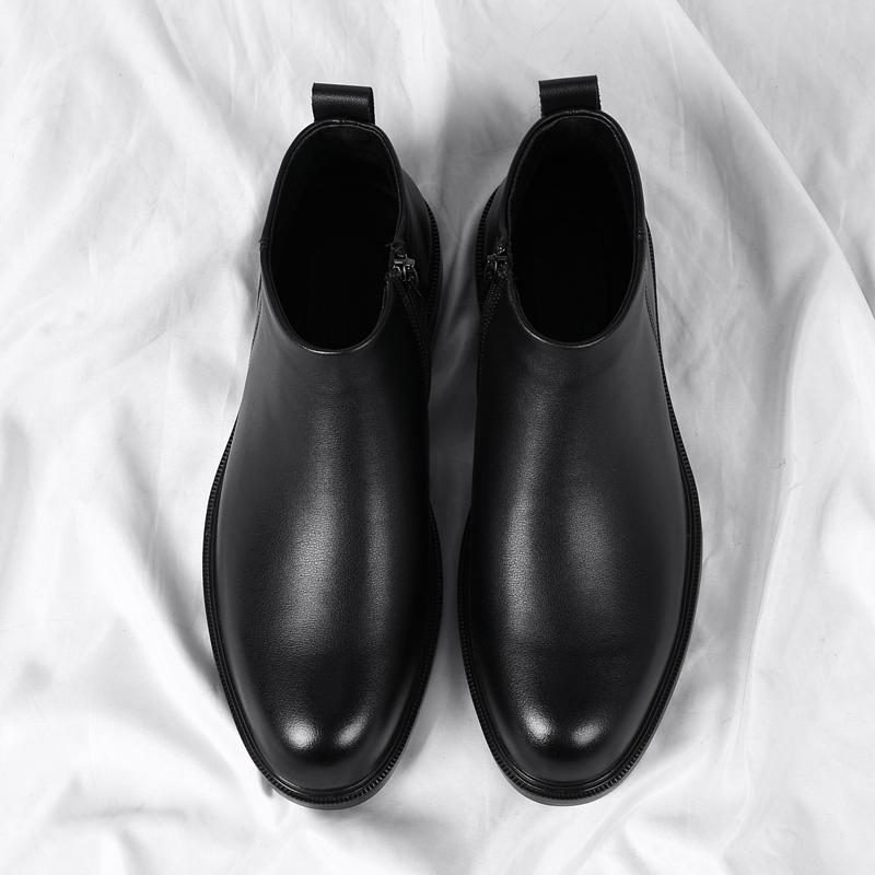 Brand Black Retro Chelsea Boots for Men Business Ankle Mens Boots patent Leather Slip-On Round Toe Handmade Short Boots