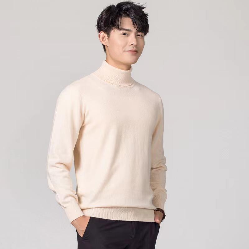 Men S Solid Color High Neck Knitted Pullover Sweater