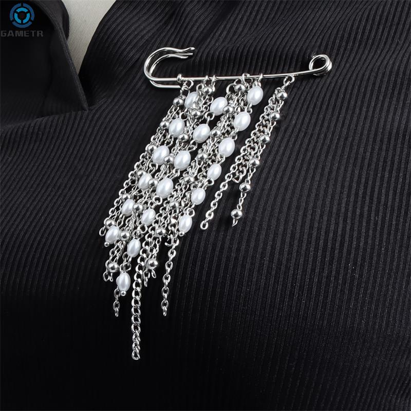 Chic Women’s Pearl Chain Tassel Brooch: Clothing Decor Accessories; Ideal for Pants Adjust, Bag Pendant Gifts.