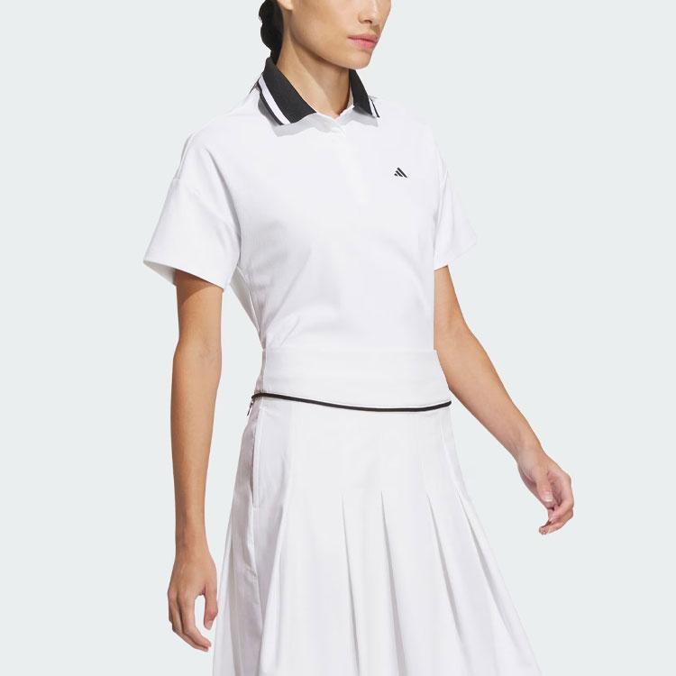 Adidas Short Sleeve Polo Shirt Color Block Collar Golf Women tops White IK9801
