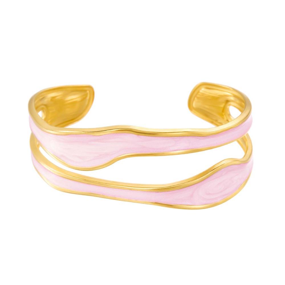 Enamel Irregular Shape Bangle Geometric Women s Hand Bracelet Elegant Vintage Open Bracelet  Ladies розовый
