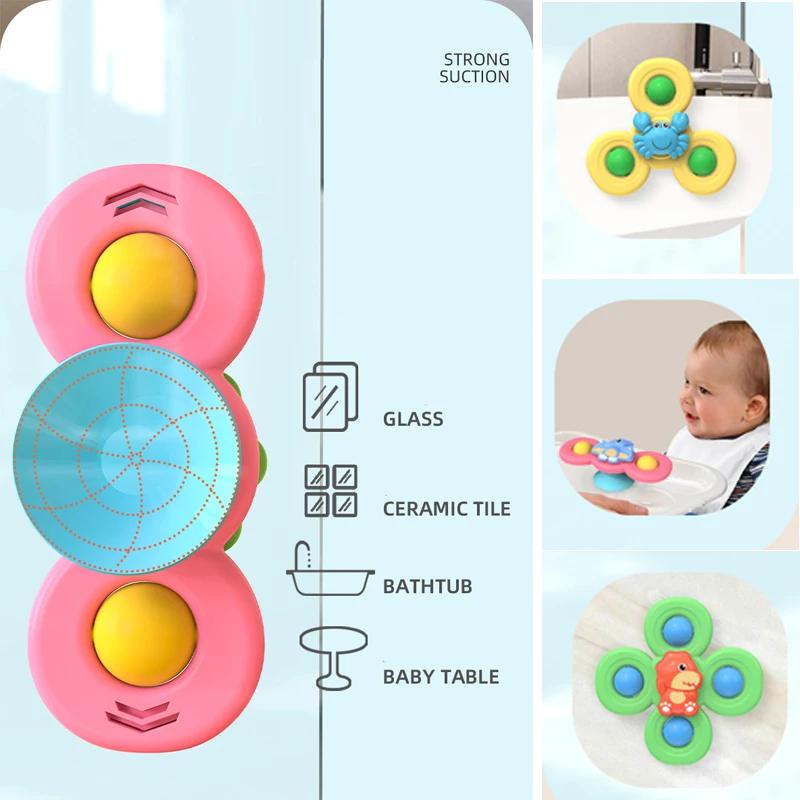 Non-Toxic 3Pcs/Set Cartoon Rotating Rattles Baby Toys Suction Cup Spinner Toys For 1 2 3 Years Old Children Interactive Toys For Kids