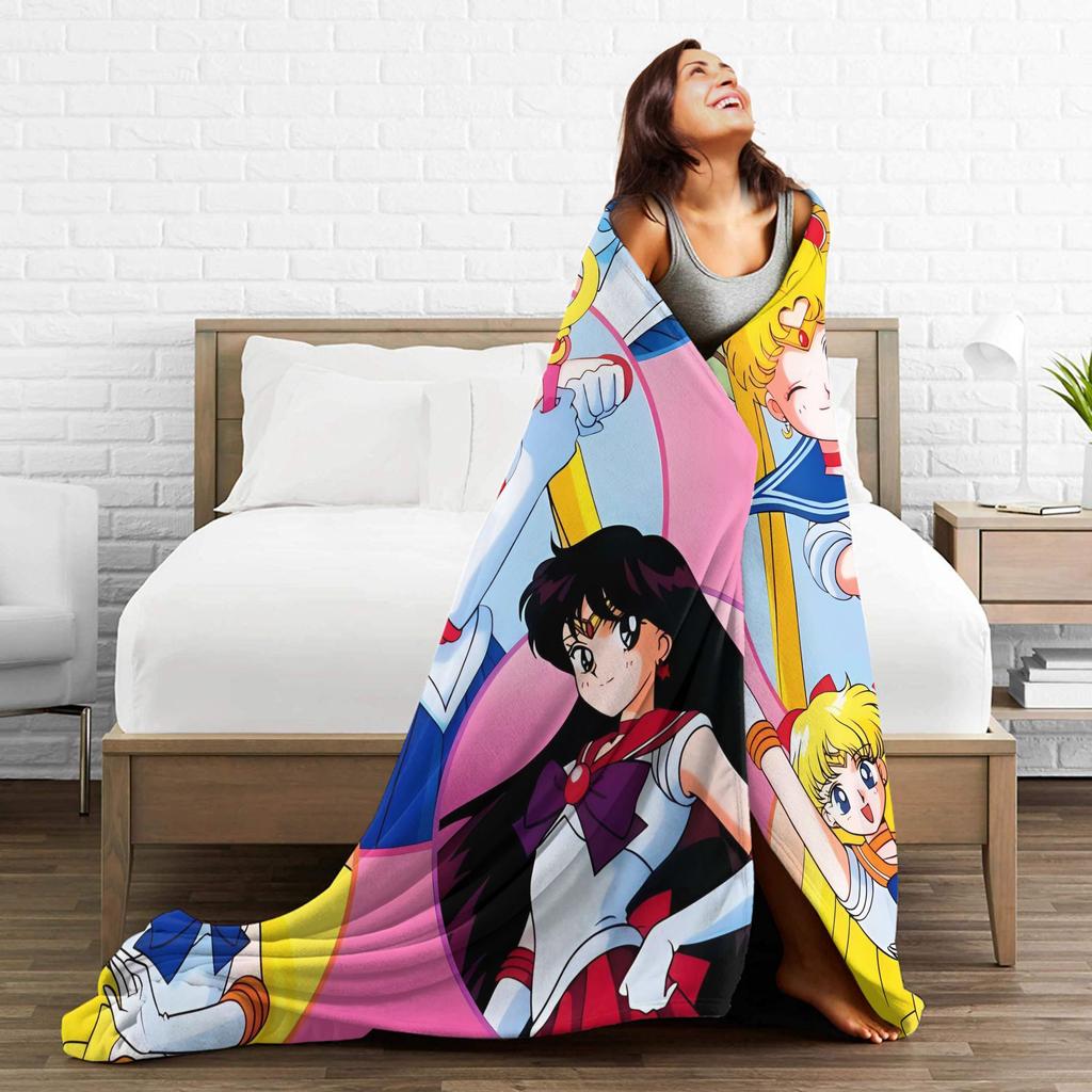 Super Warm BlanketKids Adult Airplane Travel Sailor Moon Throw Blanket  Flannel Bedspread For Outdoor Funny Sofa Bed Cover