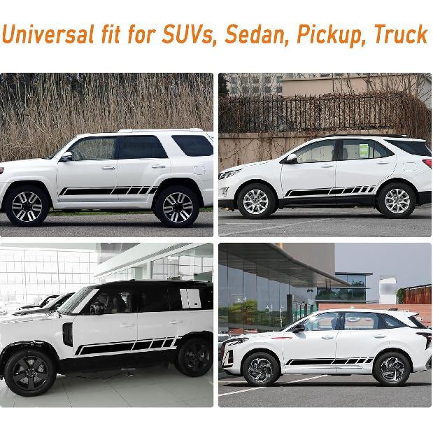 Ramuel Car Auto Racing Body Side Stripes Vinyl Modified Stripe Decal Cars Side Door Stickers Decorative Decals Exterior Accessories For Pickup Truck