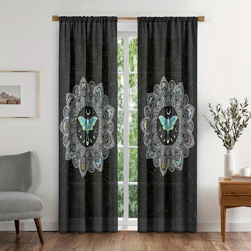 Set Of 2 Colorful Mandala Butterfly Pattern Printed Curtains Window Decorations Home Room Made Polyester