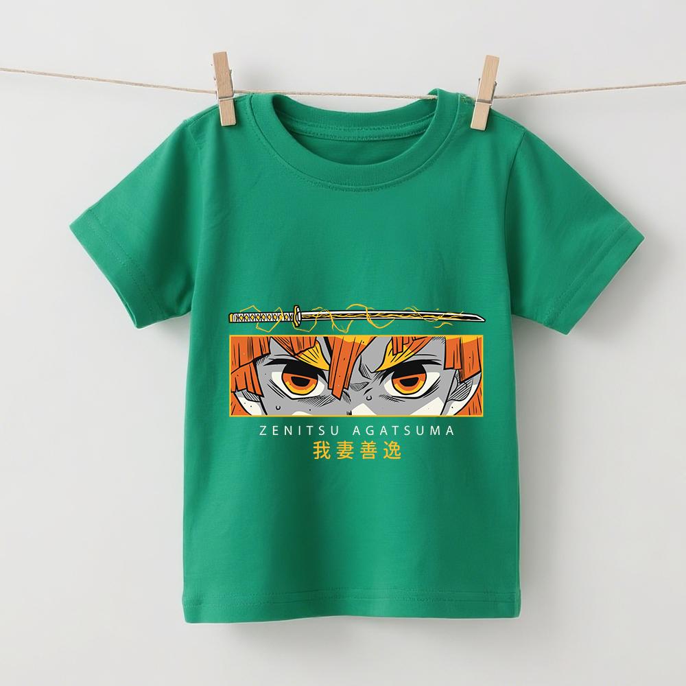 Demon Slayer Zenitsu Anime Print Kids Cotton T Shirt Boys Girls Short Sleeve Clothes Summer Casual Comfortable Top