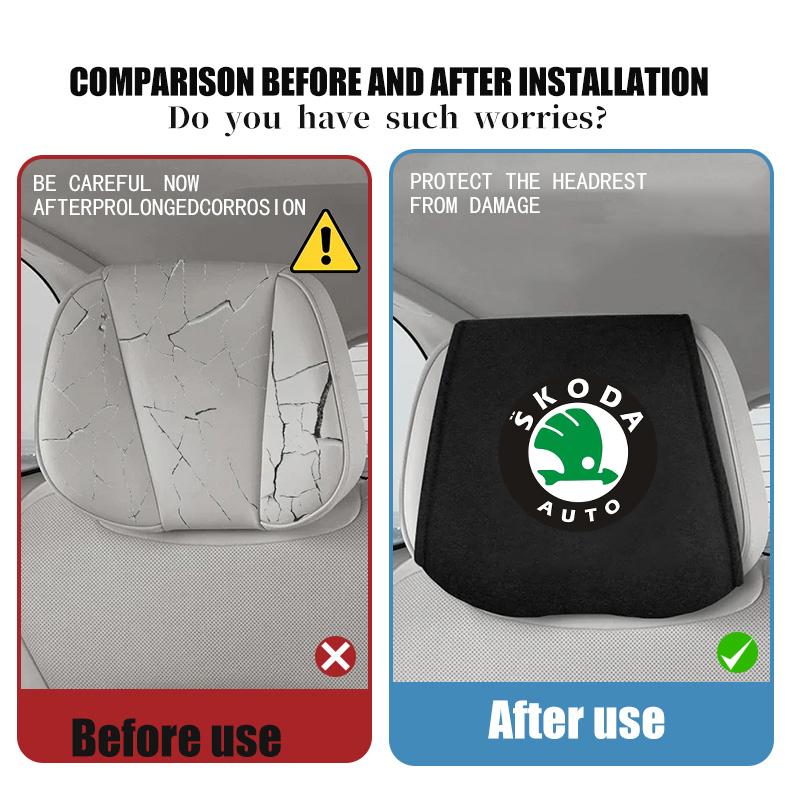 AEX1 Car Headrest Cover Universal Interior Accessories Fit For Skoda Fabia Kamiq Superb Scala Enyaq-iV MK3 VisionS Yeti