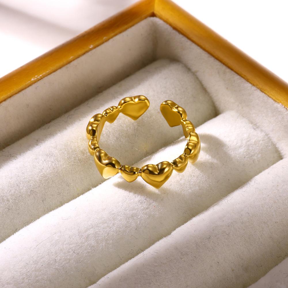 Minimalist Heart Stainless Steel Open Zircon Rings for Women Vintage Gold Color Wedding Aesthetic Ring Femme Jewelry Accessories